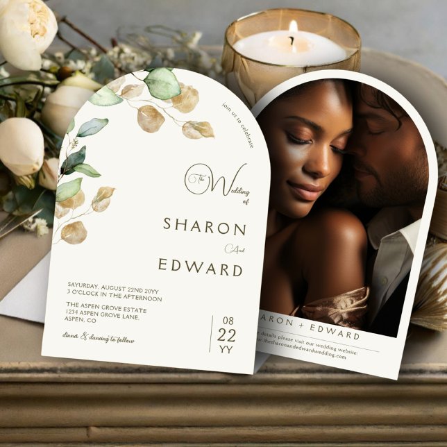 Botanical Eucalyptus Greenery & Arch Photo Wedding Invitation (Creator Uploaded)