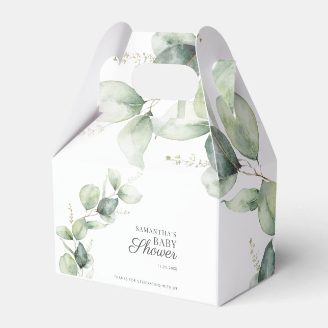 Botanical Eucalyptus Greenery Baby Shower Favour Box (Front Side)
