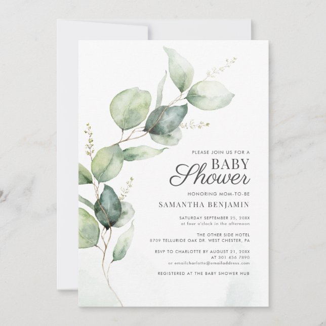 Botanical Eucalyptus Greenery Baby Shower Invitation (Front)