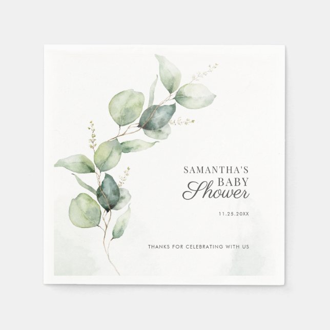 Botanical Eucalyptus Greenery Baby Shower Paper Napkin (Front)
