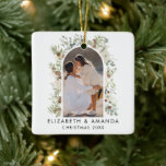 Botanical Eucalyptus Greenery Custom Christmas<br><div class="desc">Elevate your holiday decor with our "Botanical Eucalyptus Greenery Custom Christmas Ceramic Ornament." Inspired by the charm of cottagecore aesthetics, this ornament features a botanical watercolor wreath and a minimalist foliage wreath, bringing timeless elegance to your Christmas tree. You can personalise it with your favourite photo, making it a cherished...</div>