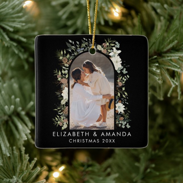 Botanical Eucalyptus Greenery Custom Christmas Ceramic Ornament (Tree)