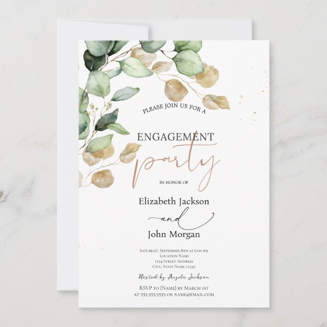Botanical Eucalyptus Greenery Engagement   Invitation (Front)