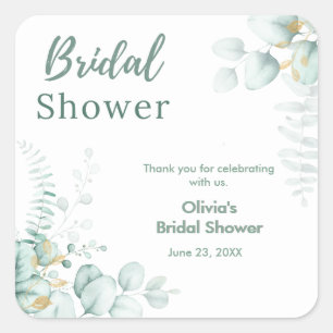Botanical Eucalyptus Greenery Gold Bridal Shower  Square Sticker