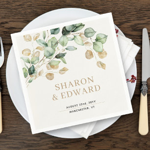 Botanical Eucalyptus Greenery & Gold Chic Wedding Napkin