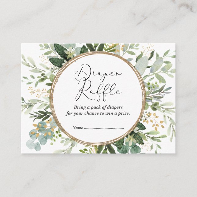 Botanical Eucalyptus Greenery Gold Diaper Raffle Enclosure Card (Front)