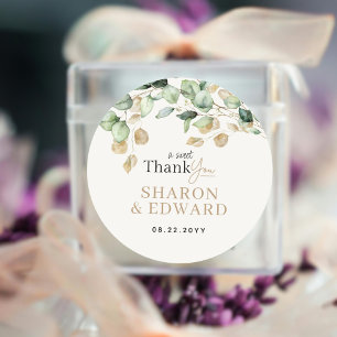 Botanical Eucalyptus Greenery & Gold Wedding Classic Round Sticker