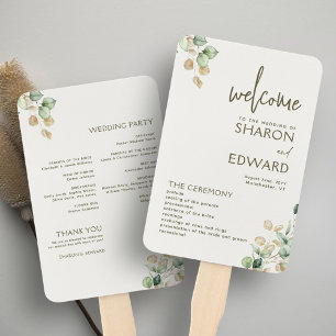 Botanical Eucalyptus Greenery Gold Wedding Program Hand Fan
