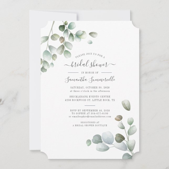 Botanical Eucalyptus Greenery Leaves Bridal Shower (Front)