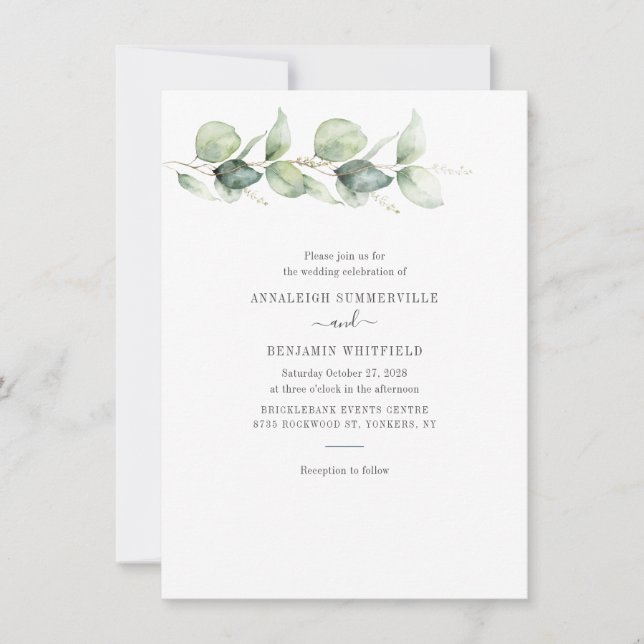 Botanical Eucalyptus Greenery Rustic Wedding Invitation (Front)