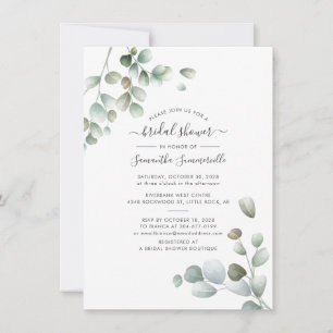 Botanical Eucalyptus Greenery Script Bridal Shower Invitation