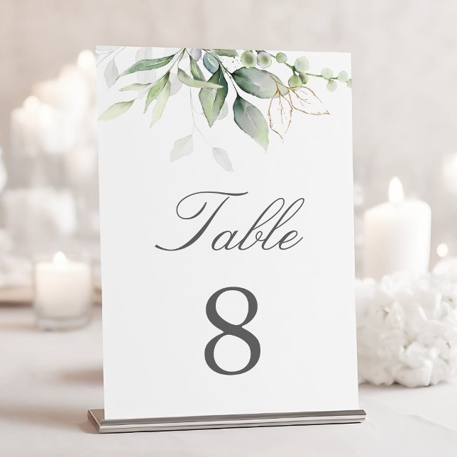 Botanical Eucalyptus Greenery Watercolor Elegant  Table Number (Creator Uploaded)
