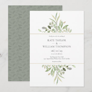 Botanical Eucalyptus Greenery Watercolour Wedding Invitation