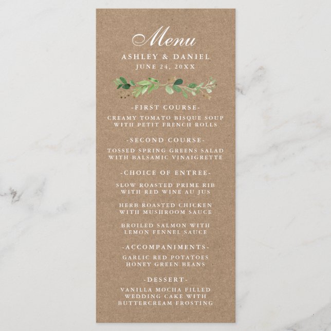 Botanical Eucalyptus Greenery Wedding Kraft Menu (Front)