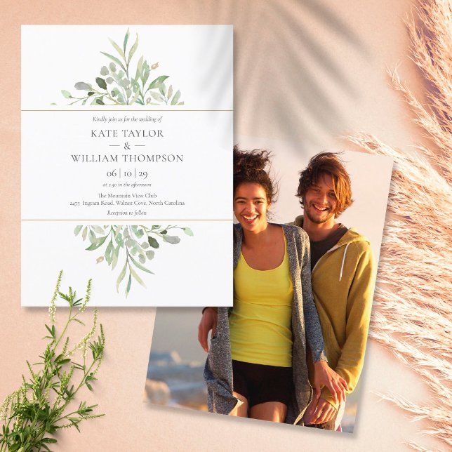 Botanical Eucalyptus Greenery Wedding Photo Invitation Postcard (Creator Uploaded)