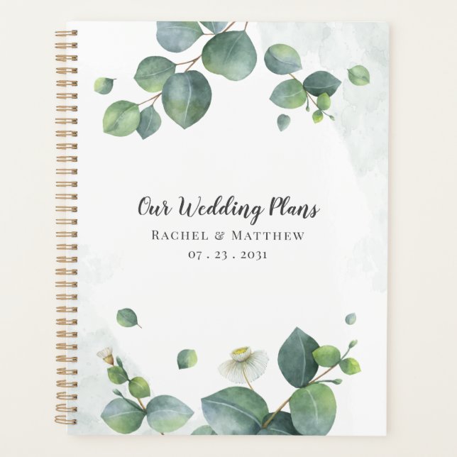 Botanical Eucalyptus Greenery Wedding Planner (Front)