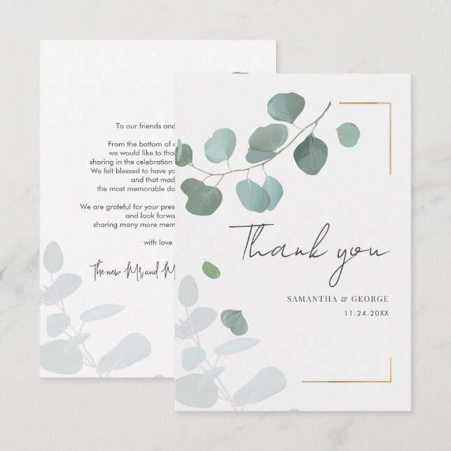Botanical Eucalyptus Greenery Wedding Thank You Card (Front/Back)