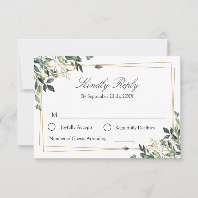 Botanical Eucalyptus Leaf Geometric Reply RSVP Card (Front)