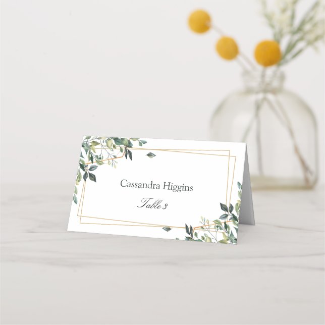 Botanical Eucalyptus Leaf Geometric Seating Place Card (Front)