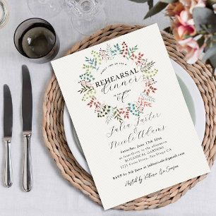 Botanical Eucalyptus Leaf Wreath Rehearsal Dinner Invitation