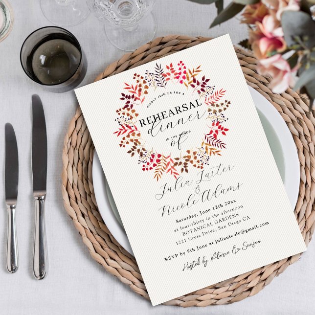 Botanical Eucalyptus Leaf Wreath Rehearsal Dinner Invitation (Creator Uploaded)