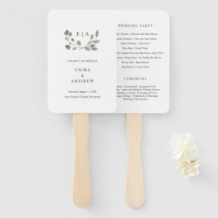 Botanical Eucalyptus Leaves Wedding Book Program Hand Fan
