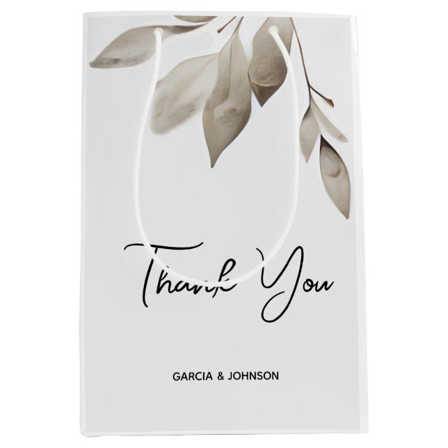 Botanical Eucalyptus Leaves Wedding Medium Gift Bag (Front)