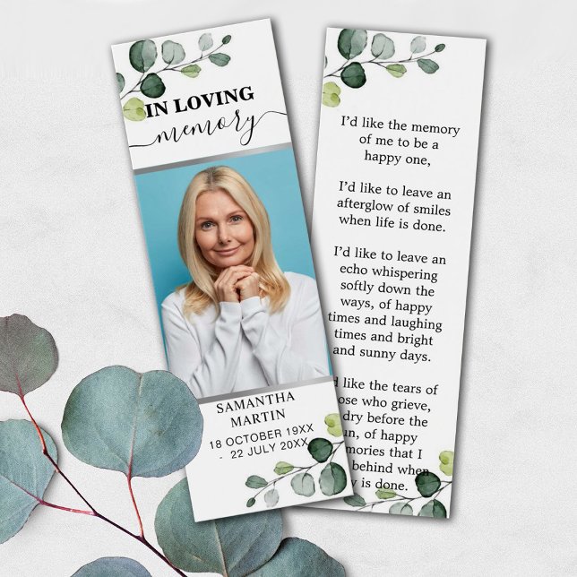 Botanical Eucalyptus Memorial Funeral Bookmark (Creator Uploaded)