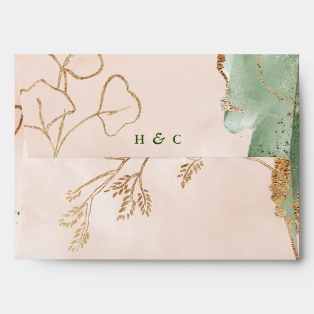 Botanical Eucalyptus Modern Watercolor Monogram Envelope (Back (Top Flap))