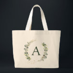 Botanical Eucalyptus Monogram Greenery Wedding Large Tote Bag<br><div class="desc">Eucalyptus Greenery Succulent Botanical Watercolor Spring Wedding Monogram Tote Bags on canvas background - includes beautiful and elegant script typography with modern botanical leaves and greenery for the special Wedding, Bridal Shower, Baby Shower, Bachelorette Party, Sweet 16, 16th, 18th, 21st, 30th, 40th, 50th, 60th, 70th, 80th, 90th, 100th birthday celebration....</div>