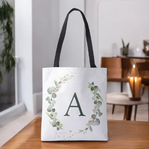 Botanical Eucalyptus Monogram Greenery Wedding Tote Bag