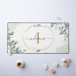 Botanical Eucalyptus Monogram Script Watercolor Desk Mat