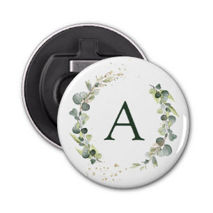 Botanical Eucalyptus Monogram Wedding Favour Bottle Opener