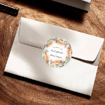 Botanical Eucalyptus Orange Roses Floral Wedding Classic Round Sticker<br><div class="desc">Botanical Eucalyptus Orange Roses Floral Wedding Classic Round Sticker!</div>