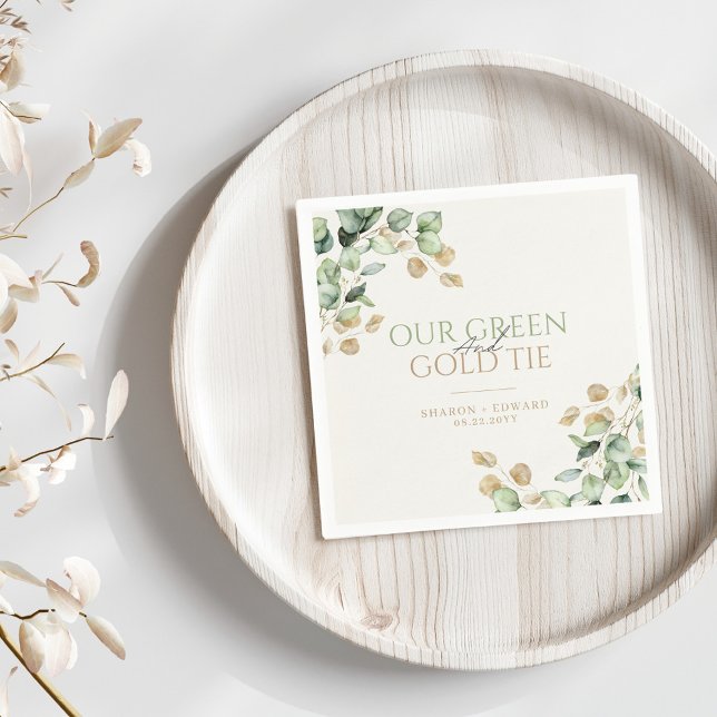 Botanical Eucalyptus Our Green & Gold Tie Wedding Napkin (Creator Uploaded)