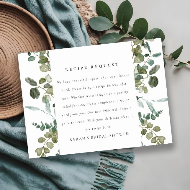 Botanical Eucalyptus Recipe Request Bridal Shower Enclosure Card (Creator Uploaded)
