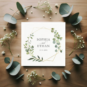 Botanical Eucalyptus Script Wedding Napkin