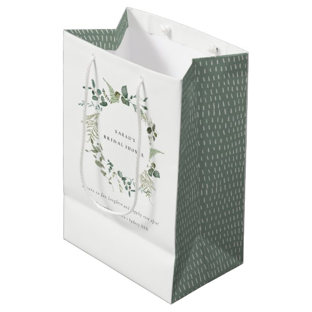 Botanical Eucalyptus Watercolor Bridal Shower Medium Gift Bag (Front Angled)