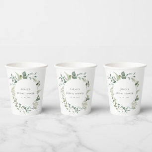 Botanical Eucalyptus Watercolor Bridal Shower Paper Cups