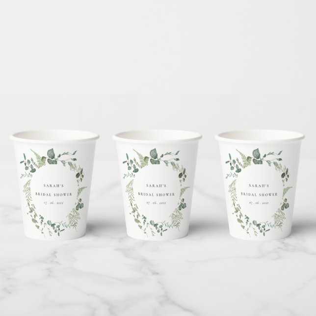 Botanical Eucalyptus Watercolor Bridal Shower Paper Cups (Multi)