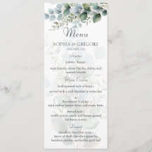 Botanical Eucalyptus Watercolor Wedding Menu