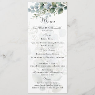 Botanical Eucalyptus Watercolor Wedding Menu