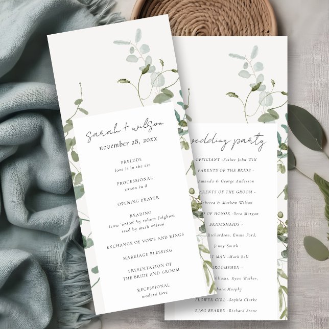 Botanical Eucalyptus Watercolor Wedding Program Invitation (Creator Uploaded)