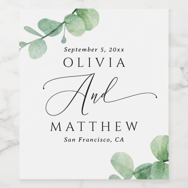 Botanical Eucalyptus Wedding | Elegant Nature Wine Label (Single Label)