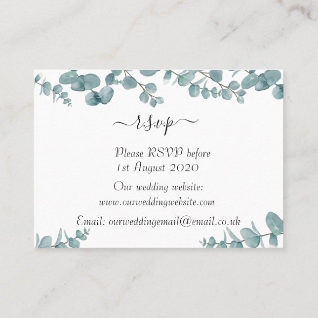 Botanical Eucalyptus Wedding RSVP Enclosure Card (Back)