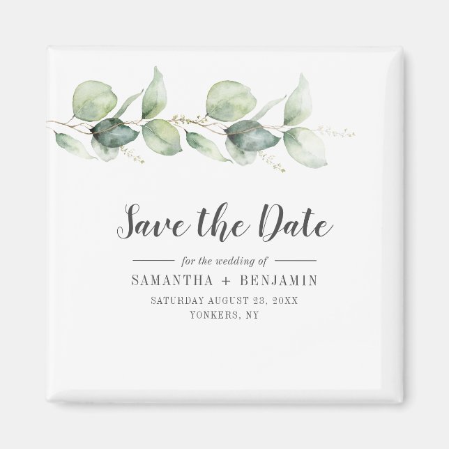 Botanical Eucalyptus Wedding Save the Date Magnet (Front)