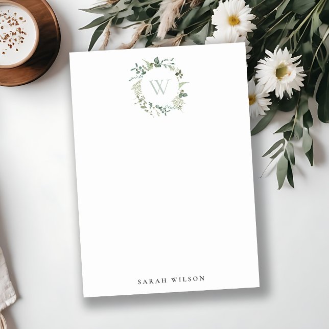 Botanical Eucalyptus Wreath Watercolor Monogram Card (Creator Uploaded)