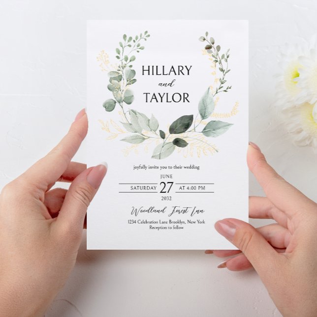 Botanical Eucalyptus Wreath Wedding Invitation (Creator Uploaded)