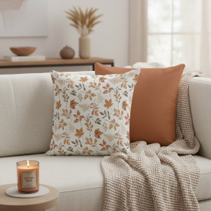 Botanical Fall Autumn Themed Dry Orange Leaves Cushion