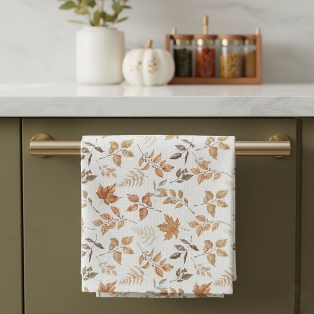 Botanical Fall Autumn Themed Dry Orange Leaves Tea Towel (Botanical Fall Autumn Themed Dry Orange Leaves Kitchen Towel)